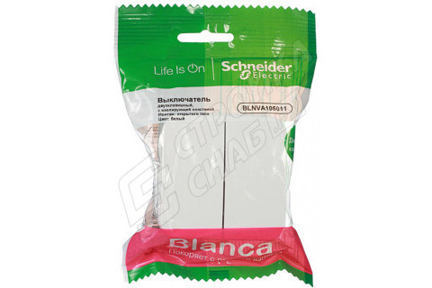 Выключатель Schneider Electric Blanca BLNVA105011 двухклавишный открытая установка белый Выключатель Schneider Electric Blanca BLNVA105011 двухклавишный открытая установка белый