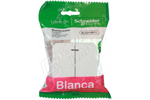 Выключатель Schneider Electric Blanca BLNVA105111 двухклавишный открытая установка белый с подсветкой Выключатель Schneider Electric Blanca BLNVA105111 двухклавишный открытая установка белый с подсветкой