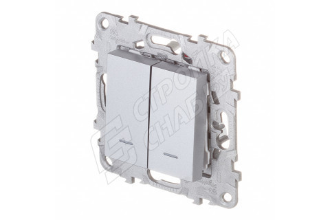 Переключатель Schneider Electric Unica NEW NU521330N двухклавишный на 2 направления скрытая установка алюминий с подсветкой Переключатель Schneider Electric Unica NEW NU521330N двухклавишный на 2 направления скрытая установка алюминий с подсветкой