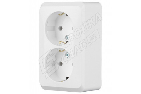 Розетка Schneider Electric Этюд двойная PA16-007B открытая установка белая с заземлением Розетка Schneider Electric Этюд двойная PA16-007B открытая установка белая с заземлением