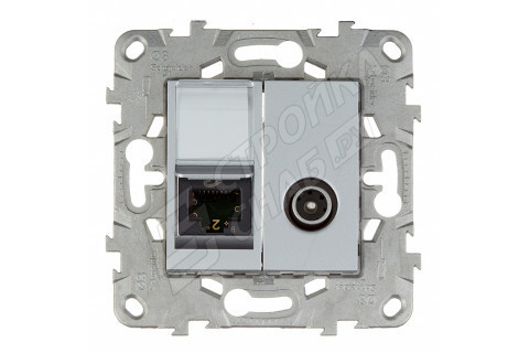 Розетка телевизионная/компьютерная Schneider Electric Unica NEW NU547030 одиночная скрытая установка алюминий модули TV и RJ45 cat 6 UTP Розетка телевизионная/компьютерная Schneider Electric Unica NEW NU547030 одиночная скрытая установка алюминий модули TV и RJ45 cat 6 UTP