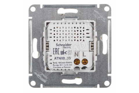 Розетка USB Schneider Electric Atlas Design ATN000333 скрытая установка алюминий два модуля USB Розетка USB Schneider Electric Atlas Design ATN000333 скрытая установка алюминий два модуля USB