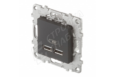 Розетка USB Schneider Electric Unica NEW NU541854 скрытая установка антрацит два модуля для зарядки 2100 мА Розетка USB Schneider Electric Unica NEW NU541854 скрытая установка антрацит два модуля для зарядки 2100 мА