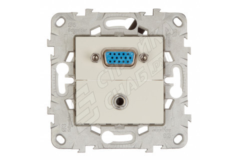Розетка VGA Schneider Electric Unica NEW NU593244 скрытая установка бежевая модули HD15 и mini Jack Розетка VGA Schneider Electric Unica NEW NU593244 скрытая установка бежевая модули HD15 и mini Jack
