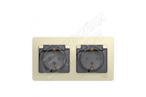 Розетка с рамкой Schneider Electric Glossa GSL000247 двойная скрытая установка бежевая с заземлением IP44 со шторками Розетка с рамкой Schneider Electric Glossa GSL000247 двойная скрытая установка бежевая с заземлением IP44 со шторками