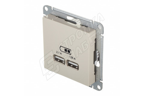 Розетка USB Schneider Electric Atlas Design ATN000233 скрытая установка бежевая два модуля USB Розетка USB Schneider Electric Atlas Design ATN000233 скрытая установка бежевая два модуля USB