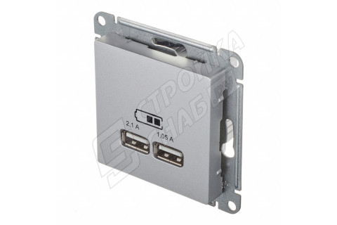 Розетка USB Schneider Electric Atlas Design ATN000333 скрытая установка алюминий два модуля USB Розетка USB Schneider Electric Atlas Design ATN000333 скрытая установка алюминий два модуля USB