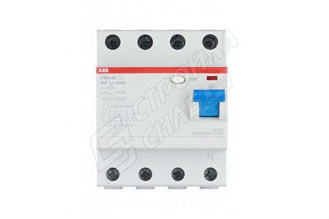 УЗО ABB F204 (2CSF204001R1630) 63А 30 мА 4P тип AC 10 кА УЗО ABB F204 (2CSF204001R1630) 63А 30 мА 4P тип AC 10 кА