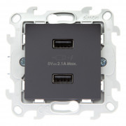 Розетка USB Simon 24 Harmonie 2411096-038 скрытая установка графит без заземления два модуля USB Розетка USB Simon 24 Harmonie 2411096-038 скрытая установка графит без заземления два модуля USB