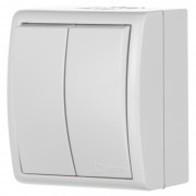 Выключатель Simon 15 Aqua 1594398-030 двухклавишный открытая установка белый IP54 Выключатель Simon 15 Aqua 1594398-030 двухклавишный открытая установка белый IP54