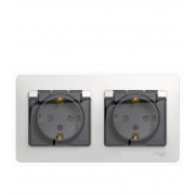 Розетка с рамкой Schneider Electric Glossa GSL000147 двойная скрытая установка белая с заземлением IP44 со шторками